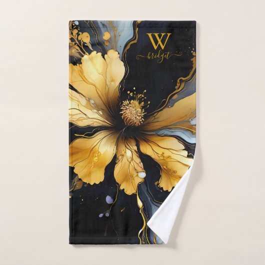 Zwart & goud chique marmer bloemenwervelbad handdo bad handdoek (Handdoek)