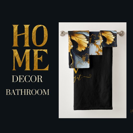 Zwart & goud chique marmer bloemenwervelbad handdo bad handdoek