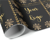 Zwart Goud Chique Sneeuwvlok Hart Retail Custom Lo Cadeaupapier (Rol Hoek)