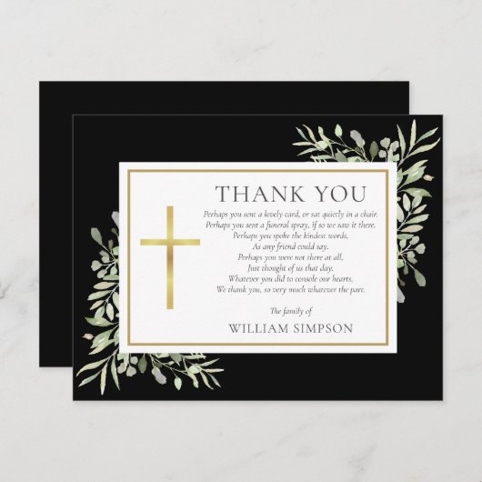 Zwart Goud Christelijk Begrafenis Groen Gedicht Bedankkaart (Voorkant / Achterkant)