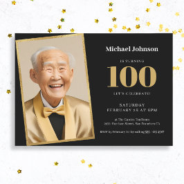 Zwart Goud Classy Aangepaste Foto 100e Verjaardag Kaart