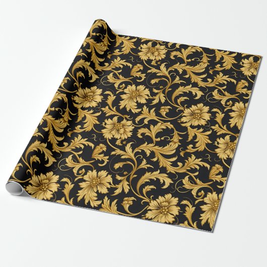 Zwart Goud Classy Elegant Patroon Cadeaupapier (Uitgerold)