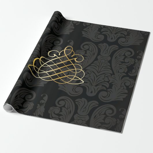 Zwart goud Classy Royal Style Wrapping Paper Cadeaupapier (Uitgerold)