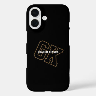 Zwart Goud College Varsity Monogram Eerste Letters iPhone 16 Hoesje