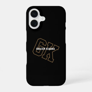 Zwart Goud College Varsity Monogram Eerste Letters iPhone 16 Hoesje
