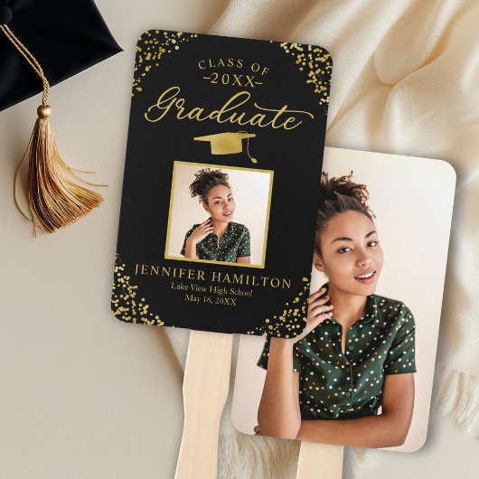 Zwart Goud Confetti 2 Foto Afstuderen Handventilat Handwaaier