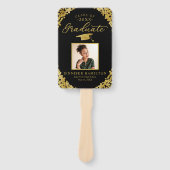 Zwart Goud Confetti 2 Foto Afstuderen Handventilat Handwaaier (Voorkant)