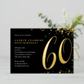 Zwart Goud Confetti 60e Verjaardag Folie Uitnodiging (Staand Voorkant)