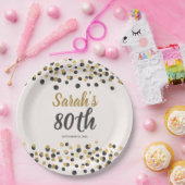 Zwart Goud Confetti 80e Verjaardag Papieren Bordje (Feest)