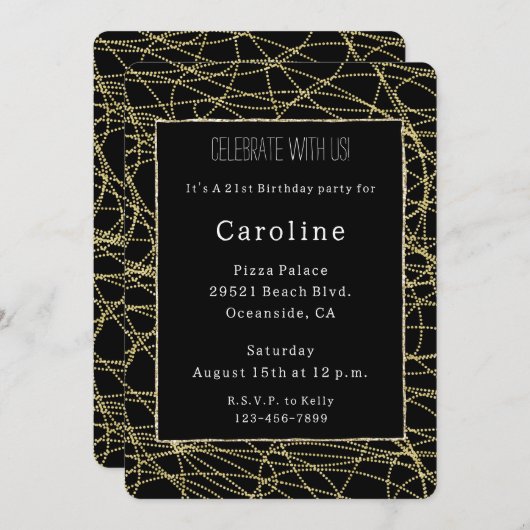 Zwart Goud Confetti Abstracte Verjaardag Kaart (Voorkant / Achterkant)