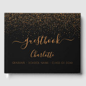 Zwart goud confetti afstudeerfeest gastenboek (Voorkant)