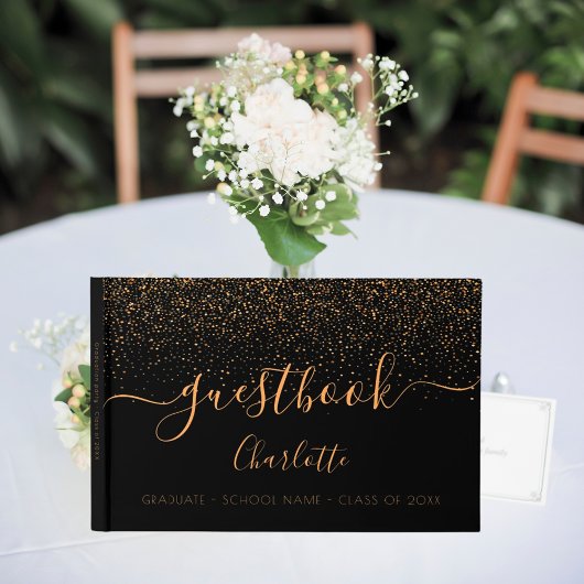 Zwart goud confetti afstudeerfeest gastenboek