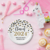 Zwart Goud Confetti Afstuderen 2024 Papieren Bordje (Feest)