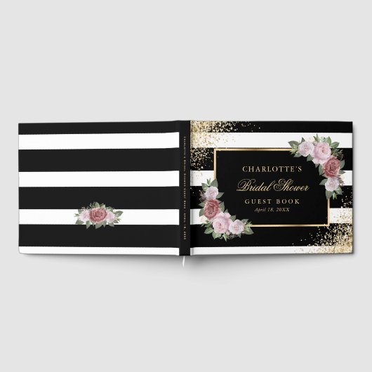 Zwart Goud Confetti Blush Bloemen Vrijgezellenfees Gastenboek (Volledig)