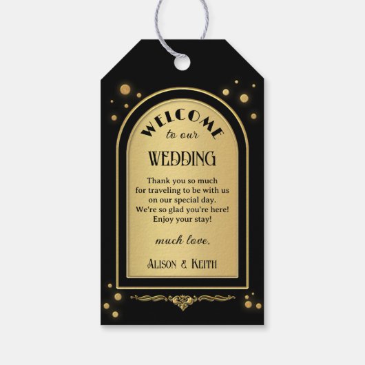 Zwart Goud Confetti Bruiloft Cadeaulabel (Achterkant)