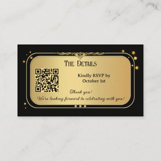Zwart Goud Confetti Bruiloft Website Informatiekaartje (Achterkant)