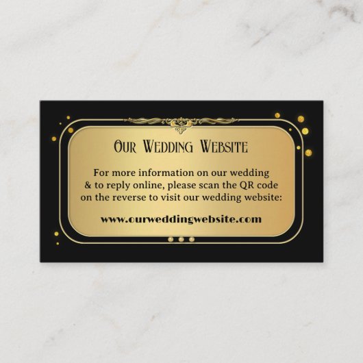 Zwart Goud Confetti Bruiloft Website Informatiekaartje (Voorkant)