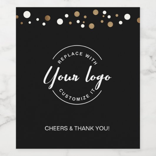 Zwart Goud confetti Custom logo Cheers Bedankt Wijn Etiket (Enkel label)