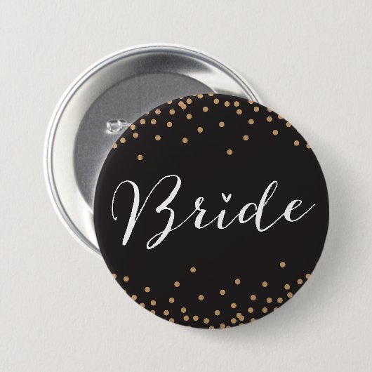 Zwart & Goud Confetti Dot Bride Button (Voorkant /achterkant)