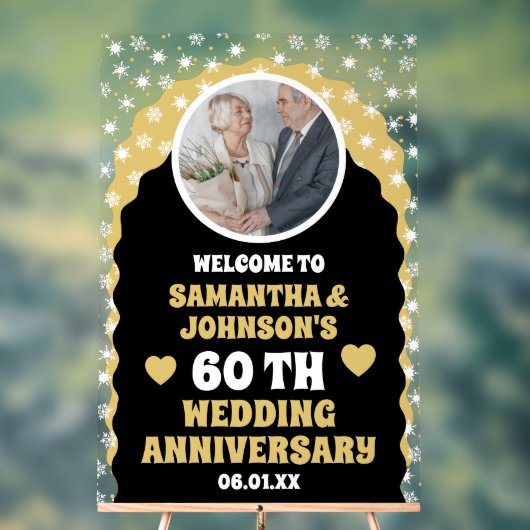 Zwart Goud Confetti Foto 60e trouwdag Acryl Bord (Neutraal)