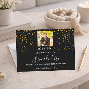 Zwart goud confetti foto verjaardag save the date