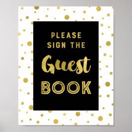 Zwart Goud Confetti Gastboek Huwelijksbord Poster