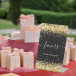 Zwart goud confetti gastenfavorieten reclamebord met voetstuk<br><div class="desc">Zwarte achtergrond. Versierd met faux gouden confetti. Met de tekst: Favors,  neem er alsjeblieft een! Witte tekst.</div>