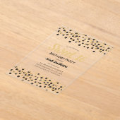 Zwart Goud Confetti Glitter Sweet 16 Acryl Uitnodigingen (Laagn)