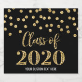 Zwart Goud Confetti Klasse van 2020 Afstuderen Sparkling Wijnetiket (Enkel label)