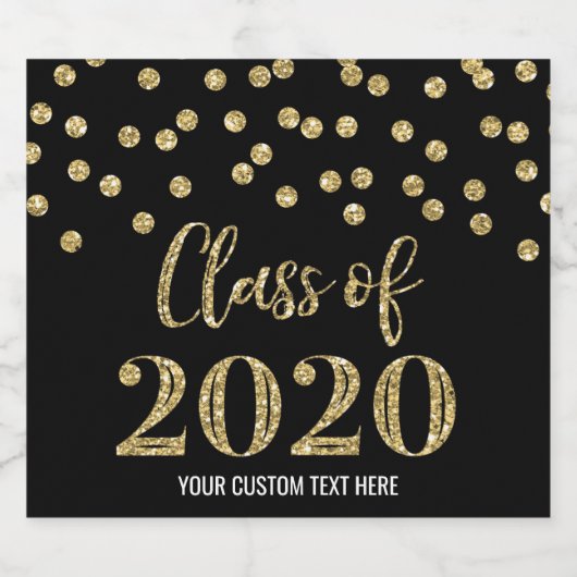 Zwart Goud Confetti Klasse van 2020 Afstuderen Sparkling Wijnetiket (Enkel label)