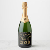 Zwart Goud Confetti Klasse van 2020 Afstuderen Sparkling Wijnetiket (Voorkant)