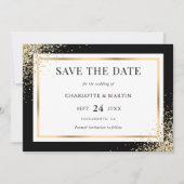 Zwart Goud Confetti Lijst bruiloft Save The Date (Voorkant)