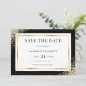 Zwart Goud Confetti Lijst bruiloft Save The Date (Staand voorkant)