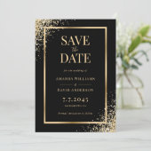Zwart Goud Confetti Lijst Elegant Huwelijk Save The Date (Staand voorkant)
