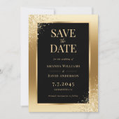 Zwart Goud Confetti Lijst Elegant Huwelijk Save The Date (Voorkant)