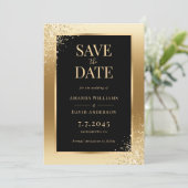 Zwart Goud Confetti Lijst Elegant Huwelijk Save The Date (Staand voorkant)