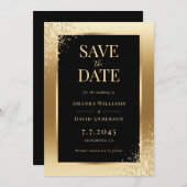 Zwart Goud Confetti Lijst Elegant Huwelijk Save The Date (Voorkant / Achterkant)