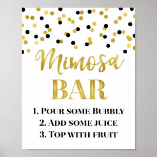 Zwart Goud Confetti Mimosa Bar Teken Bruiloft Poster