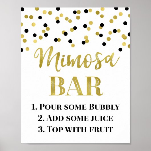 Zwart Goud Confetti Mimosa Bar Teken Bruiloft Poster (Voorkant)