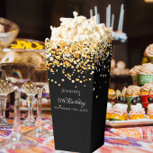 Zwart goud confetti naam verjaardag bedankdoosjes