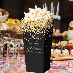 Zwart goud confetti naam verjaardag bedankdoosjes
