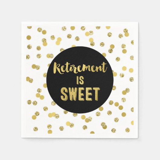 Zwart Goud Confetti Pensioen is Zoet Servet (Voorkant)
