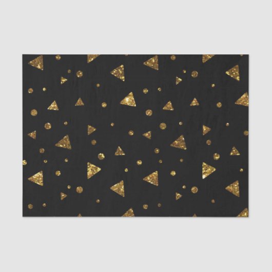 Zwart Goud Confetti Polka Dots Elegante Driehoeken Tissuepapier (Voorkant)