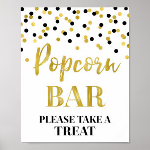 Zwart Goud Confetti Popcorn Bar Teken Poster