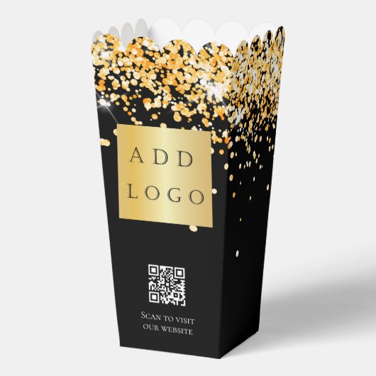 Zwart goud confetti QR code business logo Bedankdoosjes (Achterkant)