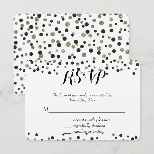 Zwart Goud Confetti RSVP (Voorkant / Achterkant)