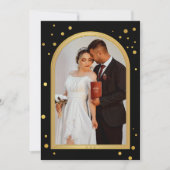 Zwart Goud Confetti Sparkles Bruiloft Foto Bedankkaart (Voorkant)