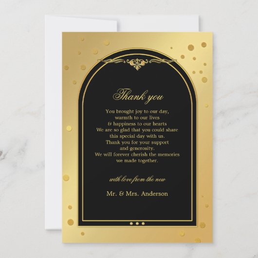 Zwart Goud Confetti Sparkles Bruiloft Foto Bedankkaart (Achterkant)