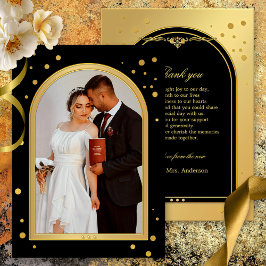 Zwart Goud Confetti Sparkles Bruiloft Foto Bedankkaart