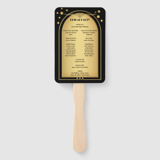 Zwart Goud Confetti Sparkles Bruiloft Handwaaier (Achterkant)